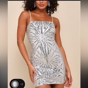 Lulus ‘Lost In Your Eyes Silver Sequin
Bodycon Mini Dress’ size XL